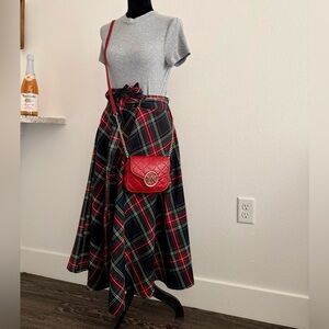 Francesca's Plaid Tie-Waist Skater Skirt - Red & Navy